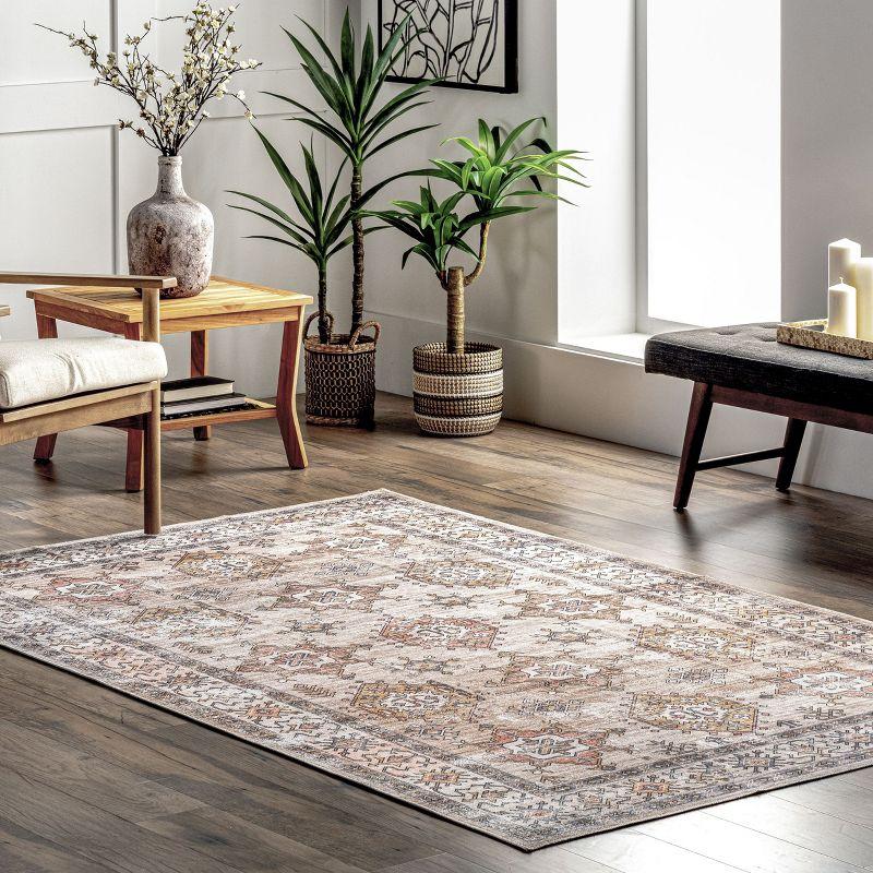 Nuloom Finley Pet Friendly Machine Washable Vintage Distressed Area Rug, 4' x 6', Beige