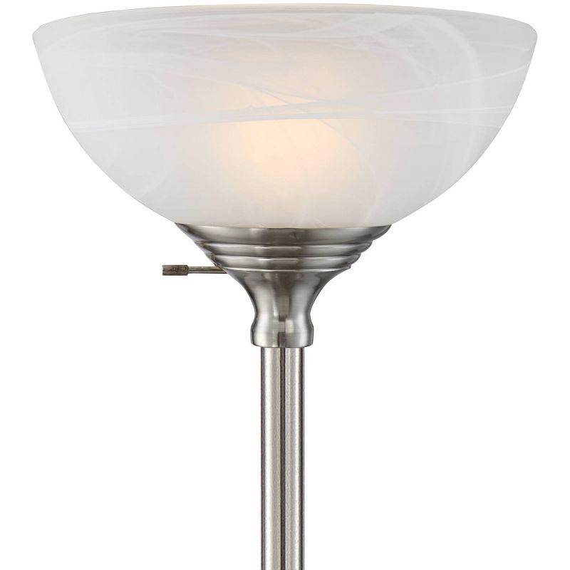 360 Lighting Maddox Modern Torchiere Floor Lamp 71" Tall Satin Nickel Silver Metal Alabaster Glass Shade for Living Room Bedroom Office House Home