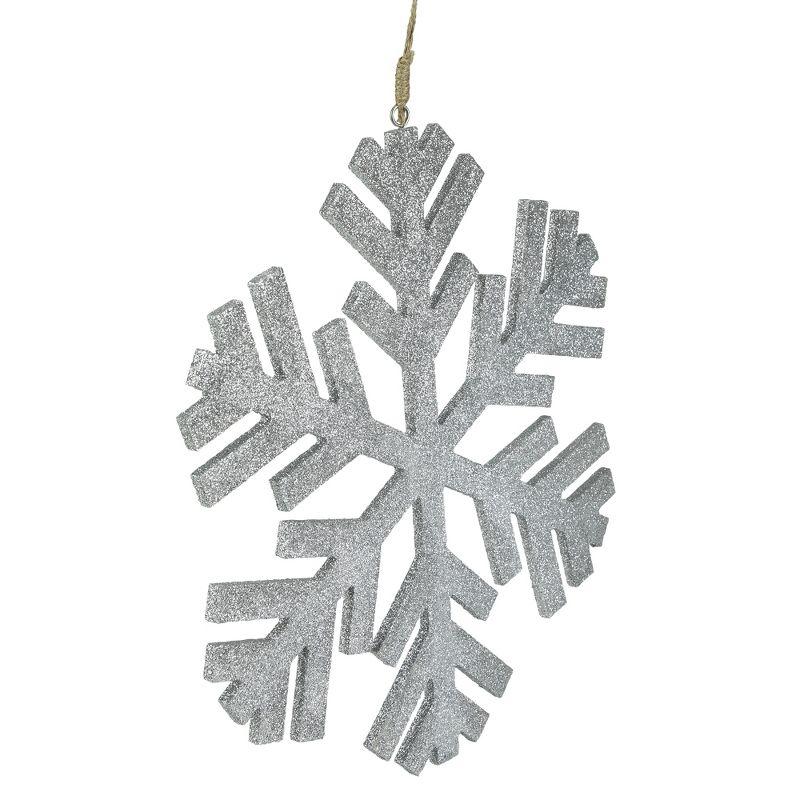 Northlight Glitter Drenched Wooden Snowflake Christmas Ornament - 11.75" - Silver Tone