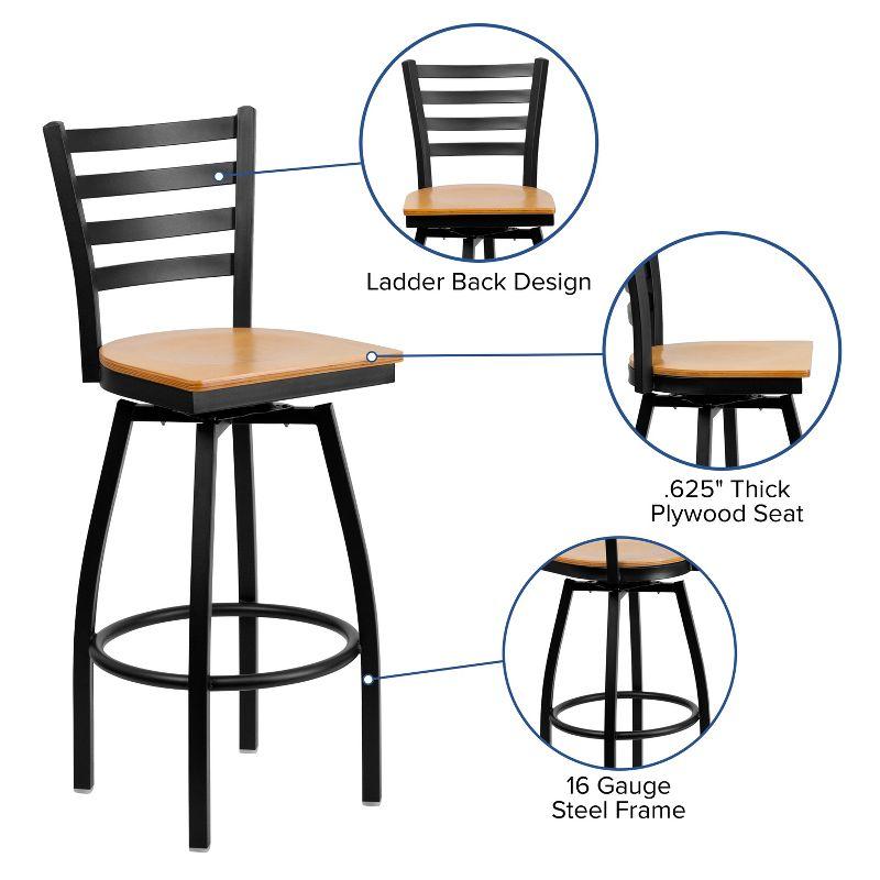 Black Metal Swivel Barstool with Natural Wood Seat