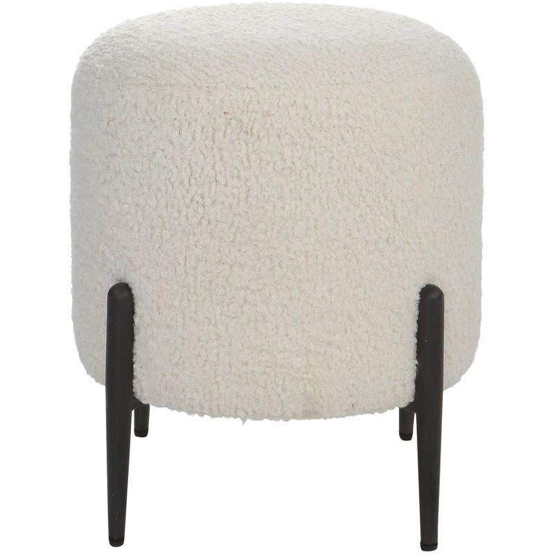 White Faux Shearling Round Ottoman with Dark Bronze Legs