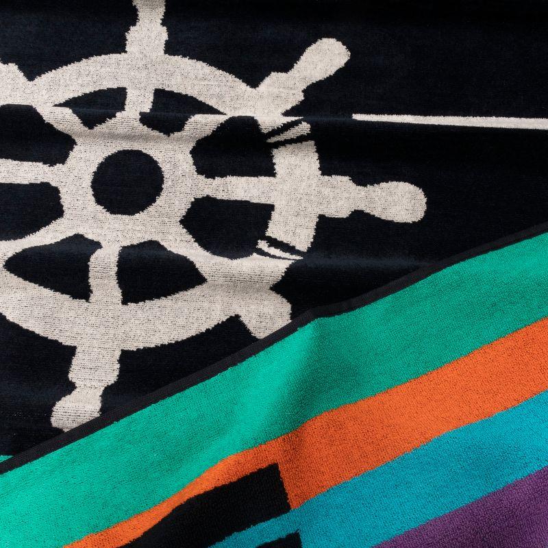 Nautical Wheel Oversized 35" x 67" Cotton Beach Towel, Midnight Blue - Blue Nile Mills
