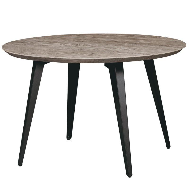 LeisureMod Ravenna Modern Round Wood 47" Dining Table with Metal Legs - Sleek Design, Perfect for Dining Rooms, Weathered Oak