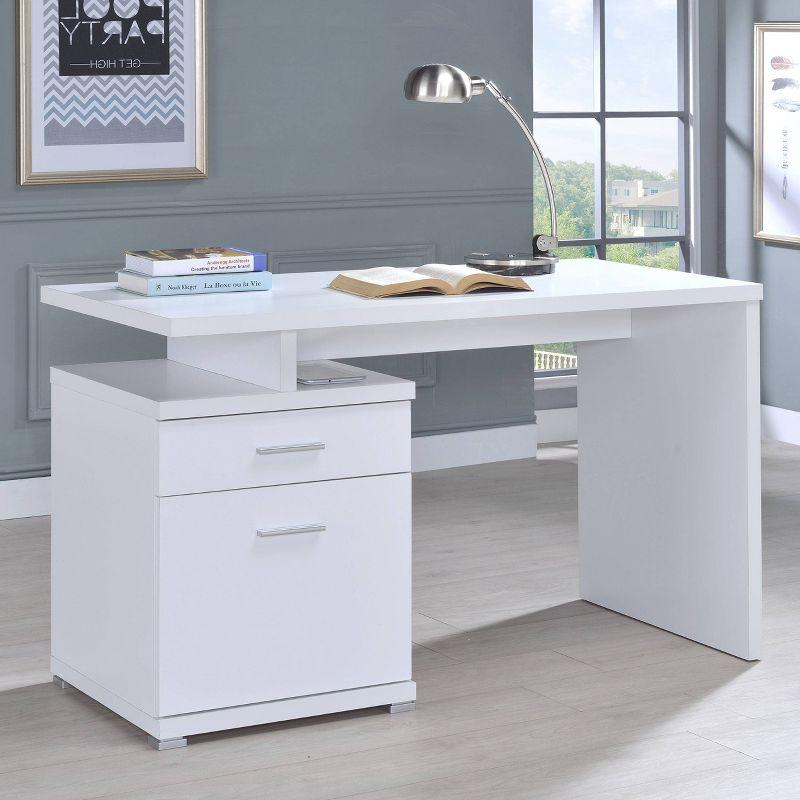 Transitional White Home Office Desk with Reversible Filing Cabinet