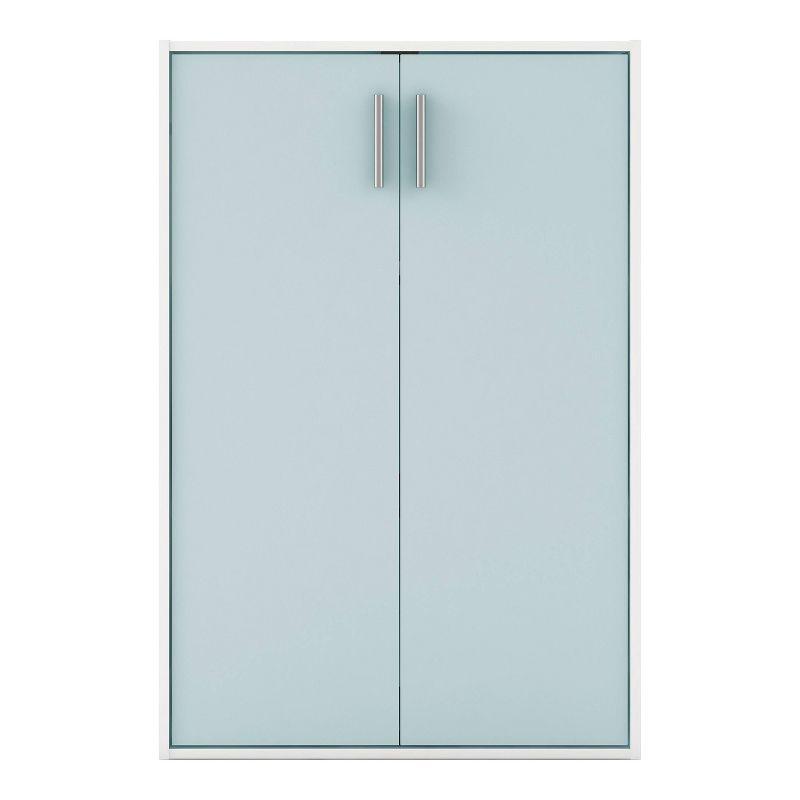 24/7 Shop At Home 35.27" Silkpath Modern 3 Tier Doors Stackable and Modular Bookcase Light Blue