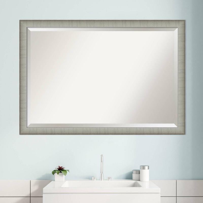 39" x 27" Elegant Brushed Framed Bathroom Vanity Wall Mirror Pewter - Amanti Art: Modern Rectangular Polystyrene Frame, No Assembly Required