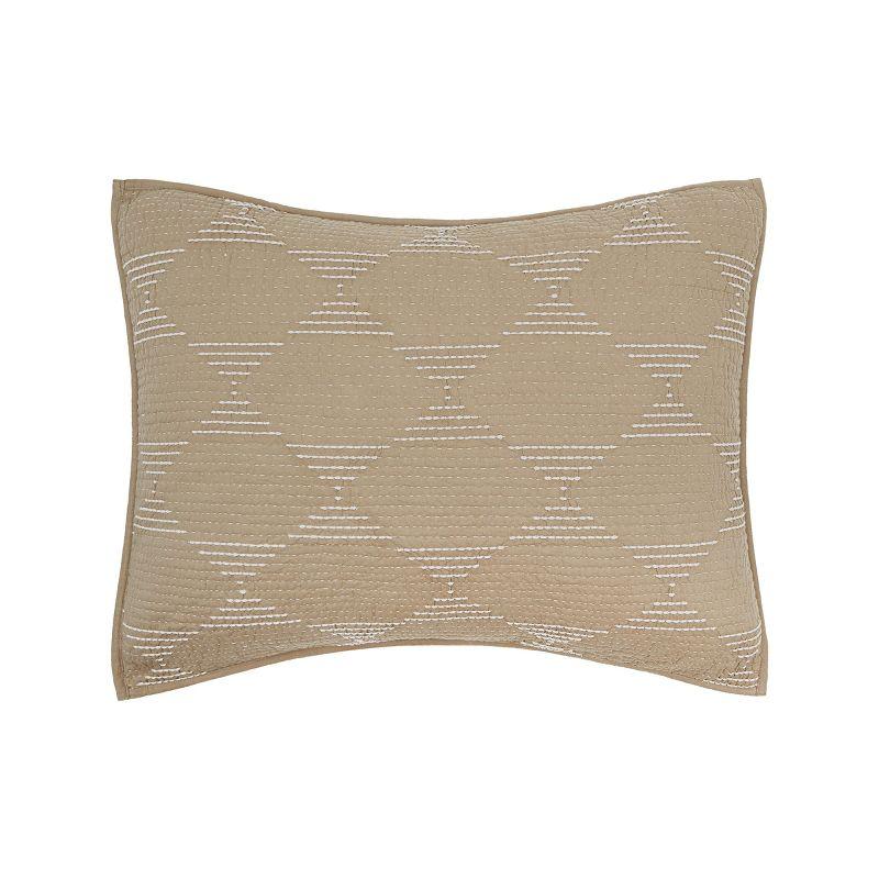 Beige Embroidered Cotton Standard Sham with Geometric Design