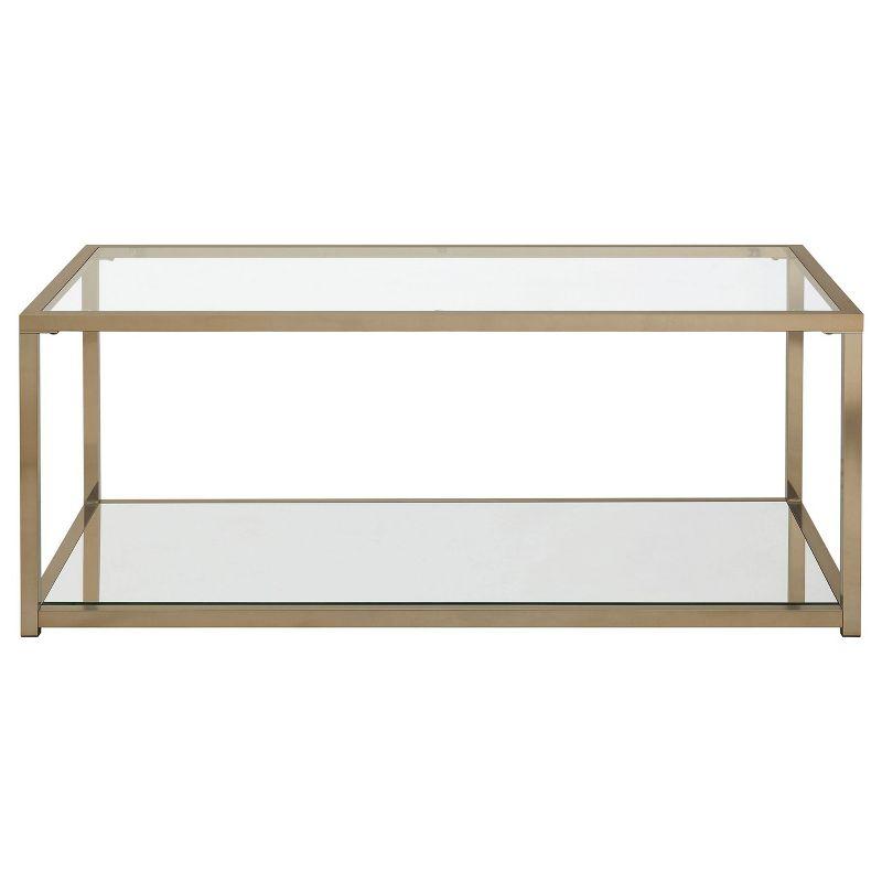 Cora Coffee Table with Glass Top and Mirror Shelf Brass - Coaster