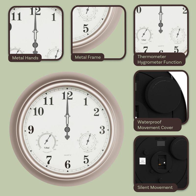 Pure Garden Indoor Outdoor Clock Thermometer Combo - 18-Inch Waterproof Outdoor Wall Clock with Temperature and Humidity by Pure Garden
