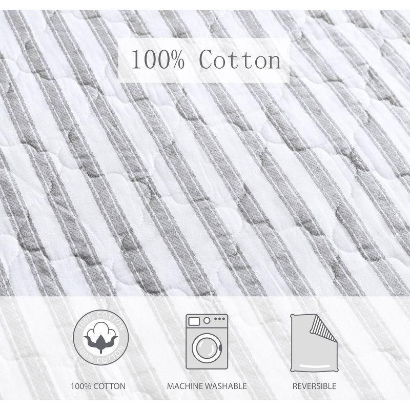 Gray Twin Cotton Reversible Quilt Set with Striped Design