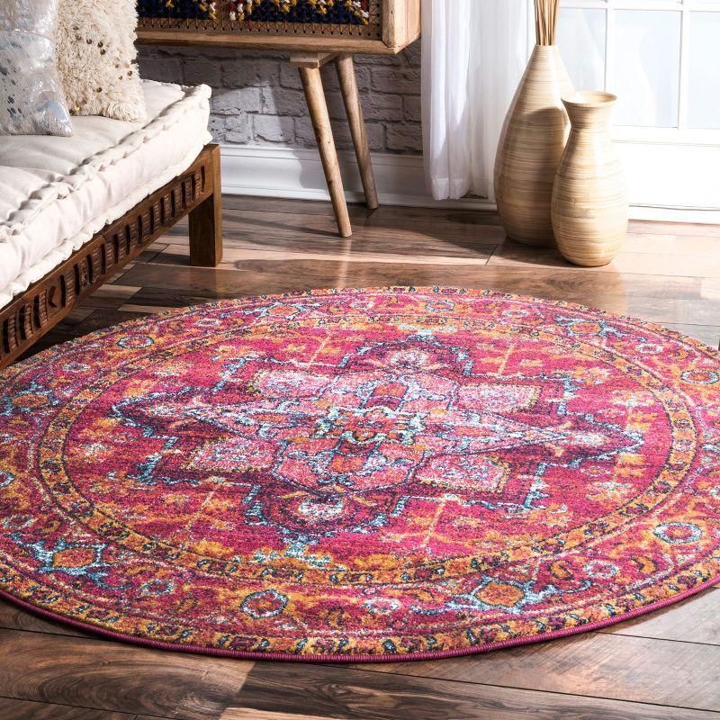 Nuloom Jaclyn Bohemian Medallion Area Rug, Round 5', Pink
