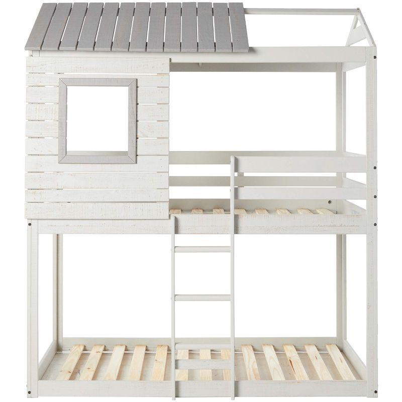 Donco Kids Deer Blind Twin Over Twin Rustic Grey House Bunkbed