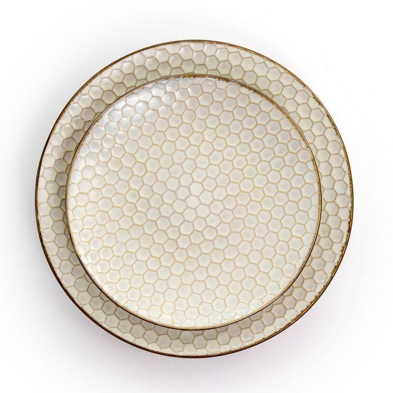 Ivory Ceramic Geometric Dinnerware Set, Service for 4