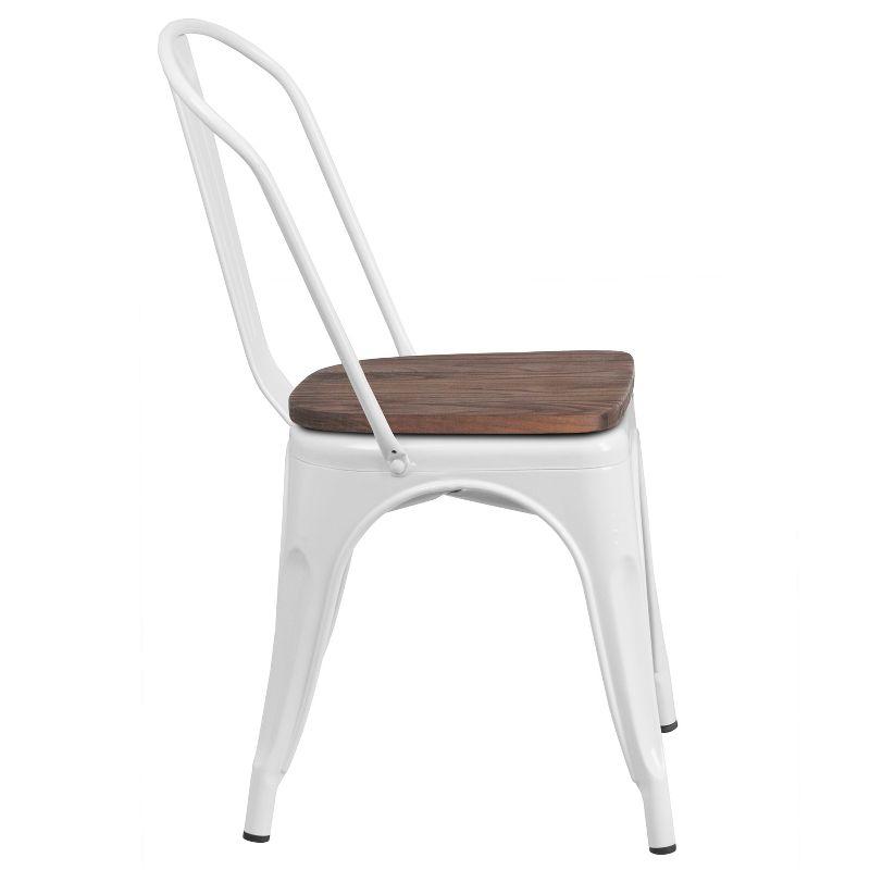 White Metal Stackable Dining Chair with Wood Seat