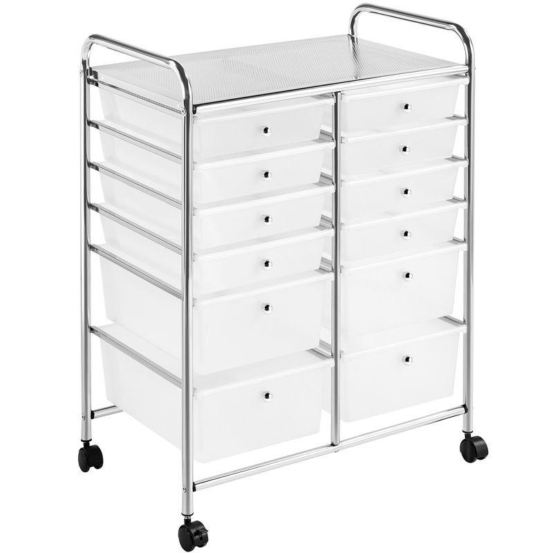 Yaheetech 12-Drawer White and Steel Rolling Storage Cart