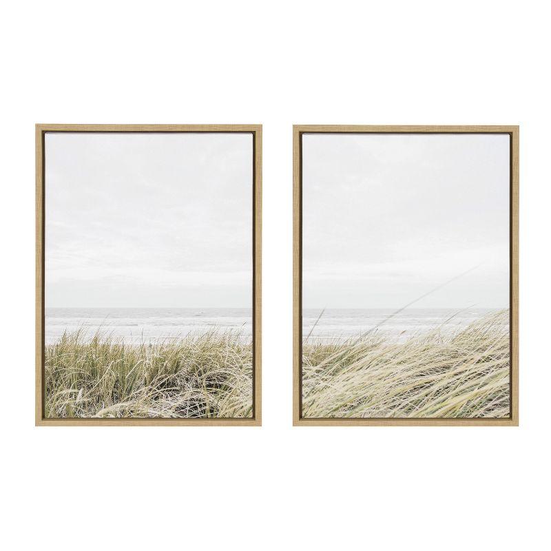 Kate and Laurel Sylvie East Beach Left and Right Framed Canvas by Amy Peterson Art Studio, 2 Piece 18x24, Natural