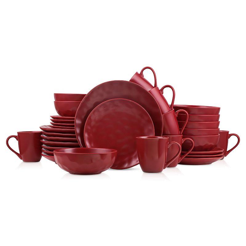 Sam 32-Piece Red Textured Porcelain Dinnerware Set