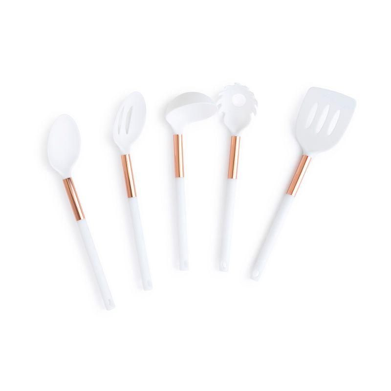 Elle Decor 6-Piece Nylon Silicone Kitchen Utensil Set with Holder Marbled Handles Professional Quality Includes Utensils and Holder