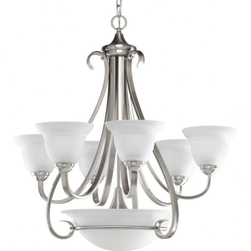 Torino Brushed Nickel 6-Light Two-Tier Chandelier with Etched Glass Shades