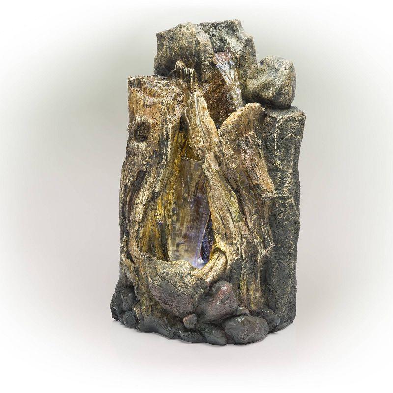 52" Resin Waterfall Tree Trunk Fountain with LED Lights Taupe - Alpine Corporation: Electric, 60-Gallon Capacity, Ground Freestanding