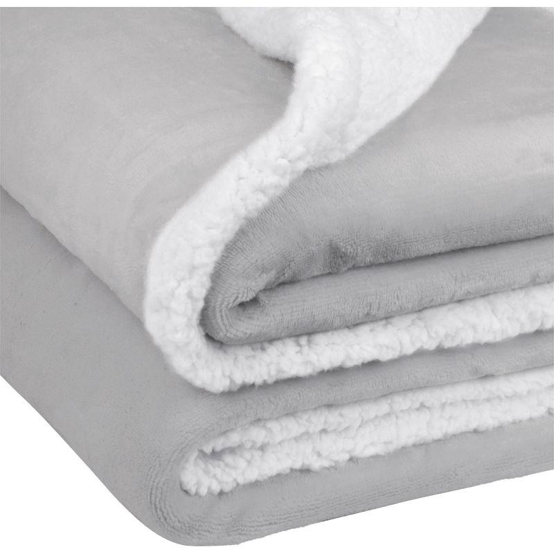 PAVILIA Premium Faux Shearling Fleece Throw Blanket for Bed, Reversible Warm Blanket for Couch Sofa, Light Gray/Throw - 50x60