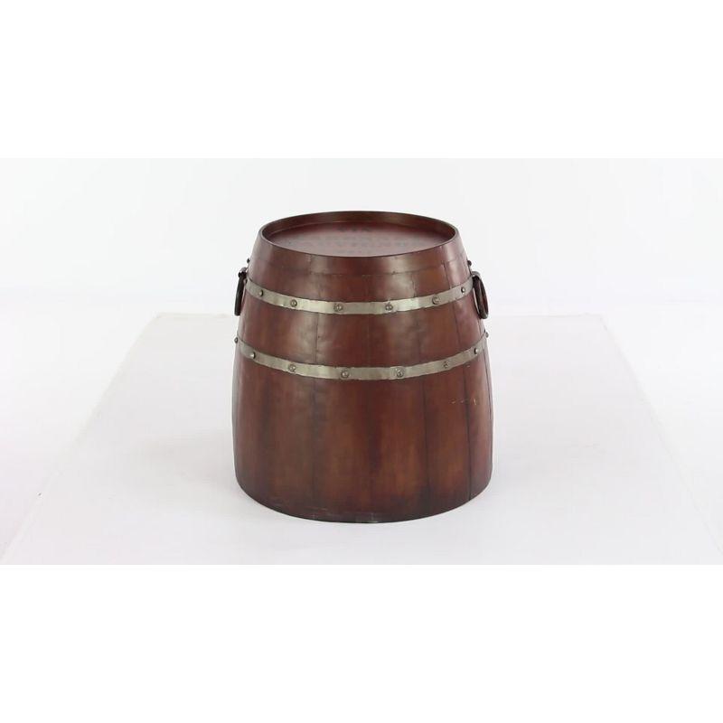 Rustic Brown Metal Wine Barrel Accent Table