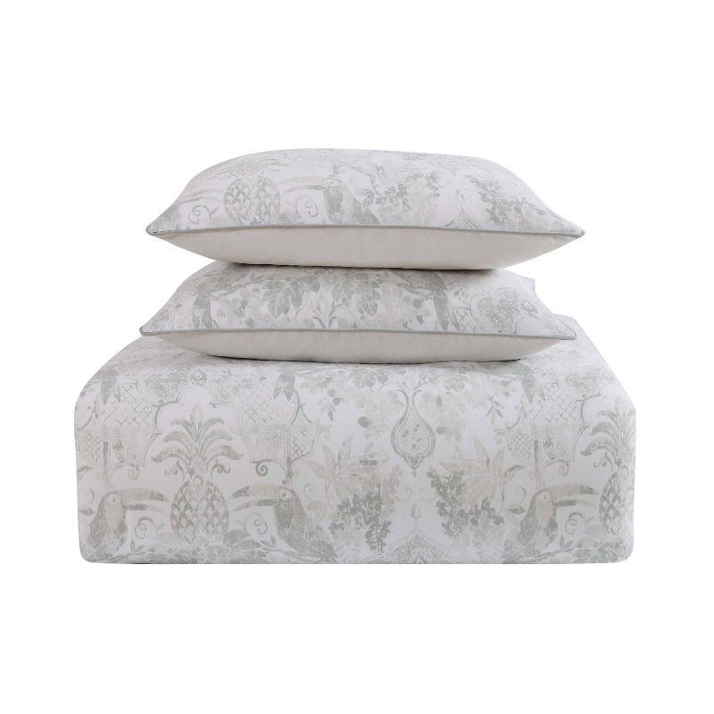 King White and Gray Cotton Tropical Toile Duvet Cover Set