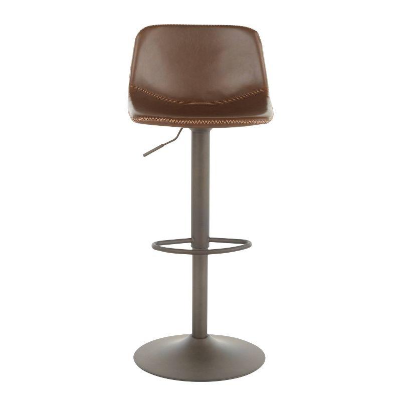 Set of 2 31.25" Duke Industrial Adjustable Height Barstools Antiqued Brown - LumiSource: Oval Back, Polyurethane Upholstery, Metal Legs