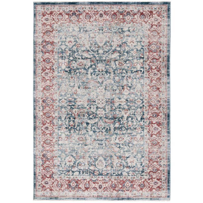 Blue and Rust Hand-Knotted Rectangular Synthetic Area Rug