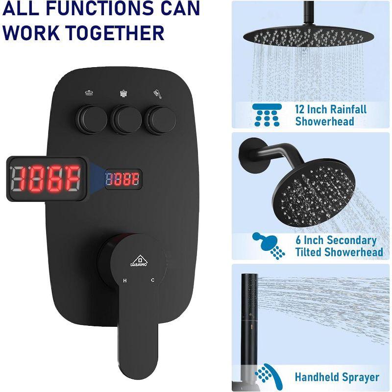 Rainfall Symphony 12inch Dual Showerhead Temperature Display Shower System with 2 in 1 Slider Bar Shower Handheld