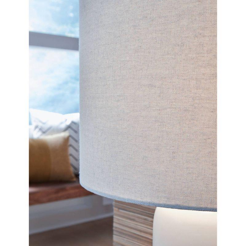 Signature Design by Ashley Lemrich Table Lamp Blue/White: Ceramic Base, Drum Shade, 3-Way Rotary Switch