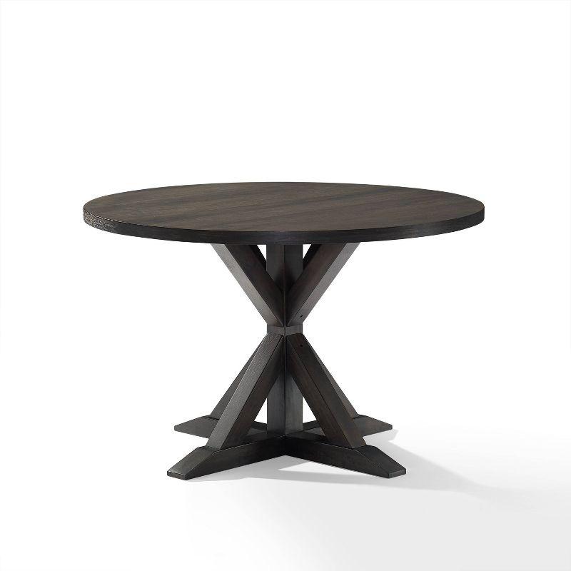 Crosley Hayden Round Dining Table Slate: 4-Seat Pedestal Base, Farmhouse Style, Wood Veneer Surface