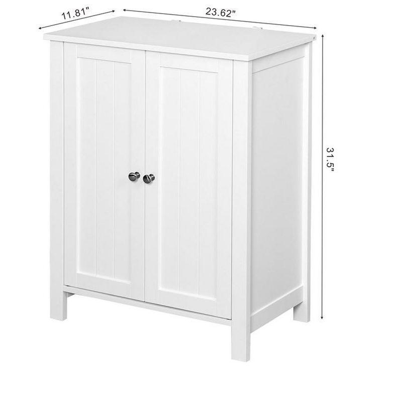 Bathroom Floor Storage Cabinet with Double Door Adjustable Shelf, White