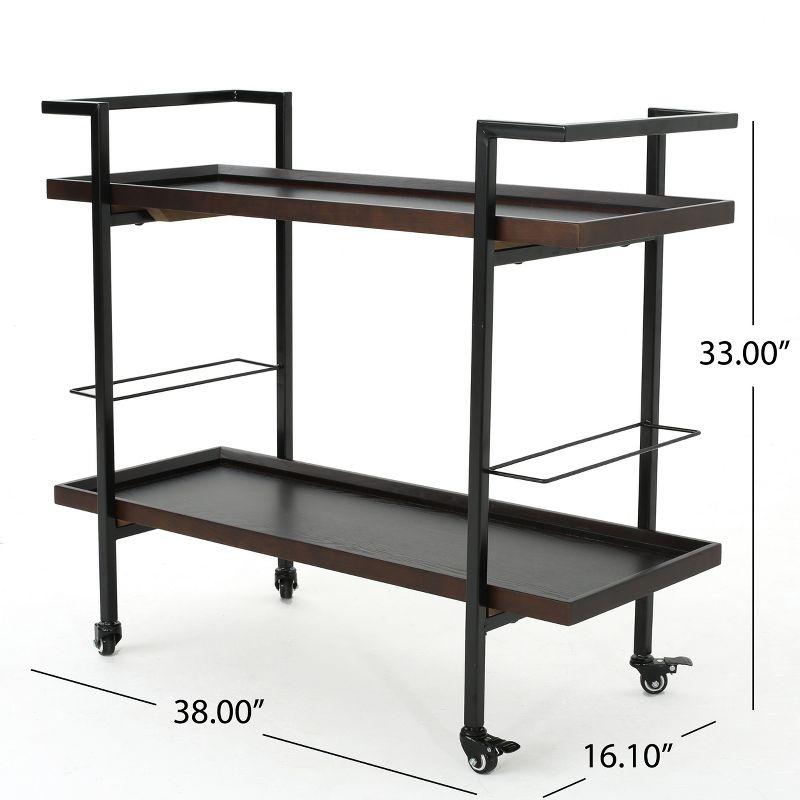 GDFStudio Harrison Industrial Faux Wood and Iron Bar Cart with Wheels, Dark Walnut