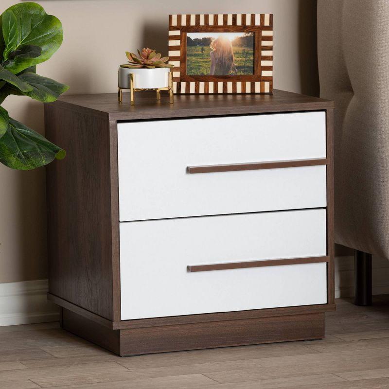 Baxton Studio Mette Walnut Finished Wood Nightstand White: Contemporary Bedside Table with Drawer, Meets ASTM Standards