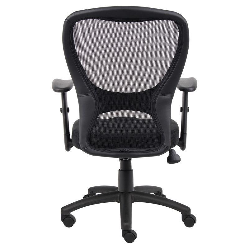 Mesh Task Chair with Adjustable Arms Black - Boss Office Products: Swivel, Ergonomic, Nylon Base