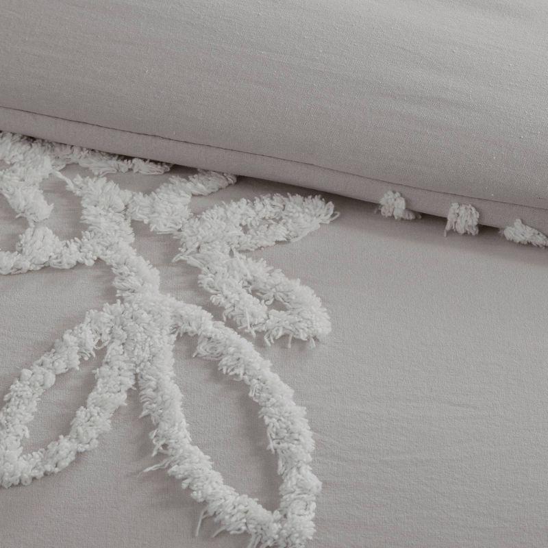 Elegant Off-White Cotton Chenille King Duvet Cover Set with Floral Tufting