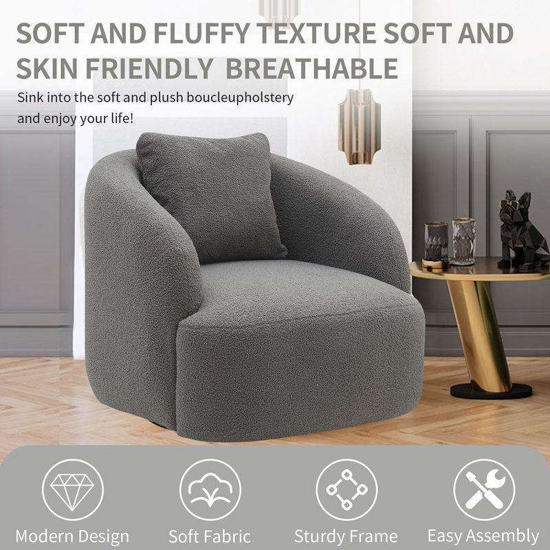 Soft Boucle Upholstered Swivel Accent Barrel Chair Wide Seat Round Single Sofa Chair 360 Swivel