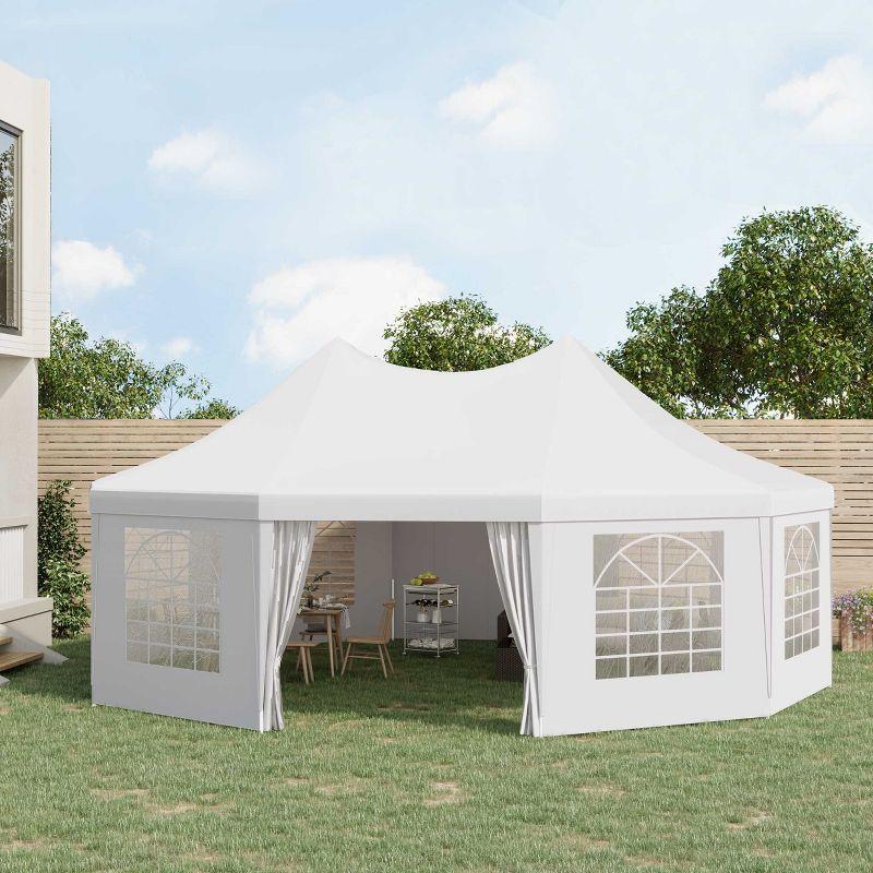 Outsunny Canopy Party Event Tent with 2 Pull-Back Doors, Column-Less Event Space, & Cathedral Windows, White