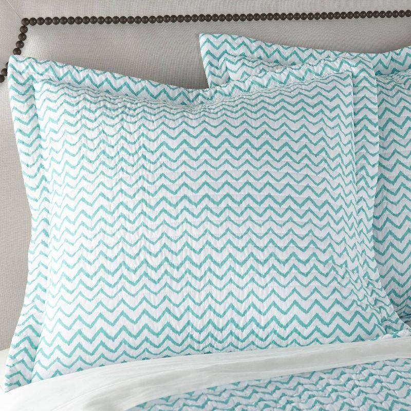 Aqua and White Zig Zag Cotton Euro Shams Set