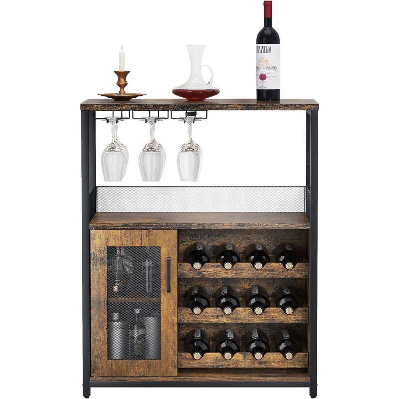 Whizmax Wine Bar Cabinet with Detachable Rack, Glass Holder, Small Sideboard and Buffet Mesh Door, Wine Rack