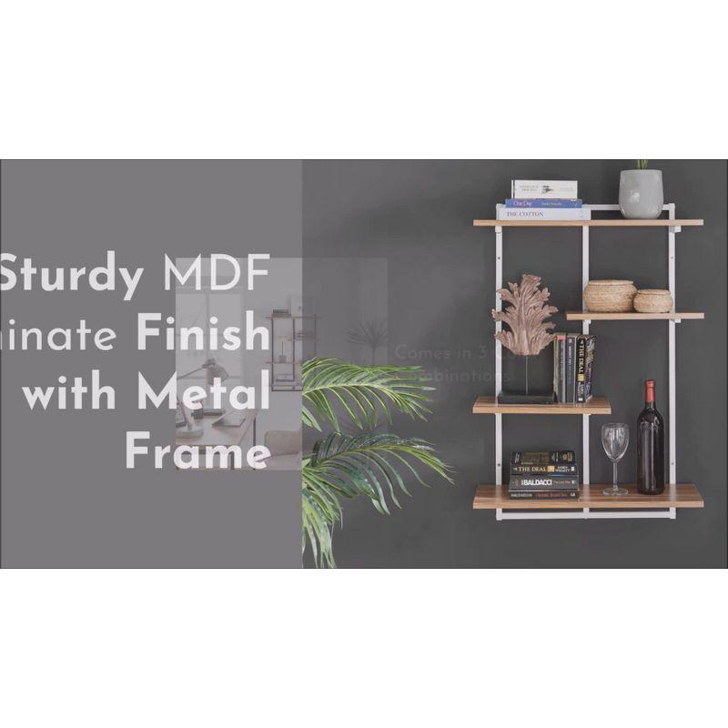 Danya B. 34.5" x 23.6" Rhodes 4 Tier Modern Floating Windowsill Wall Shelf Unit Black/Light Walnut: MDF & Iron, Open Design
