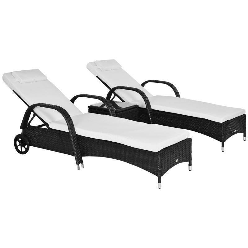 Black and White Adjustable Rattan Chaise Lounge Set with Cushions