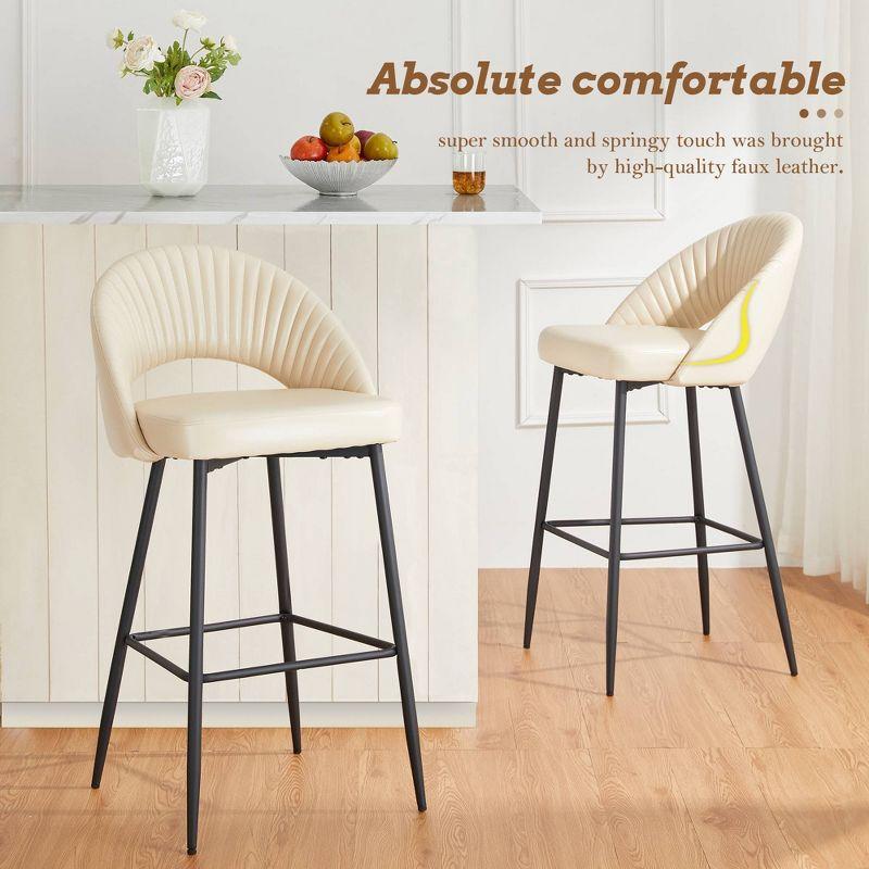 Set of 2 Modern Quilted Leatherette Bar Stools: Steel Frame & Fixed Height - Glitzhome