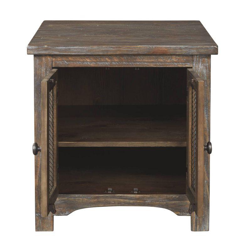 Danell Ridge Rectangular End Table Brown - Signature Design by Ashley: Farmhouse Mesh Cabinet Storage