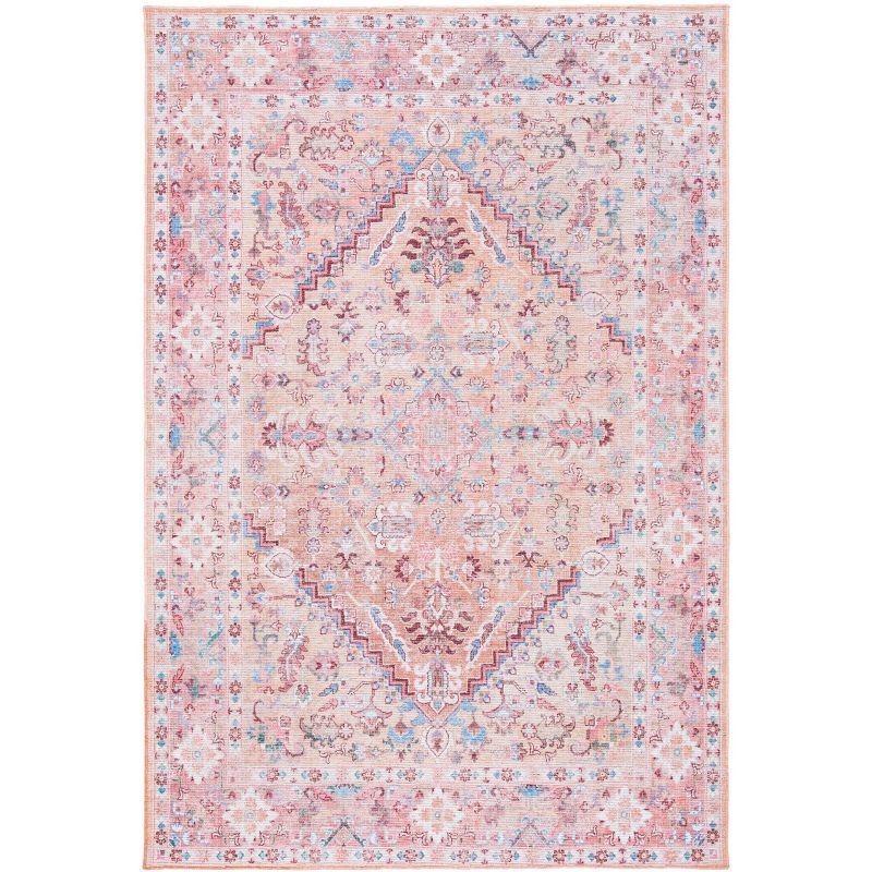 Beige & Pink Hand-Knotted Viscose Rectangular Rug, Easy Care