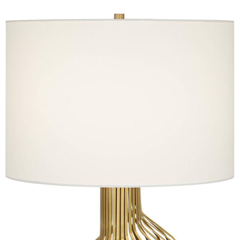 Possini Euro Design Cyclone 30" Tall Large Modern Glam Luxury End Table Lamp Gold Finish Metal Marble Single White Shade Living Room Bedroom Bedside