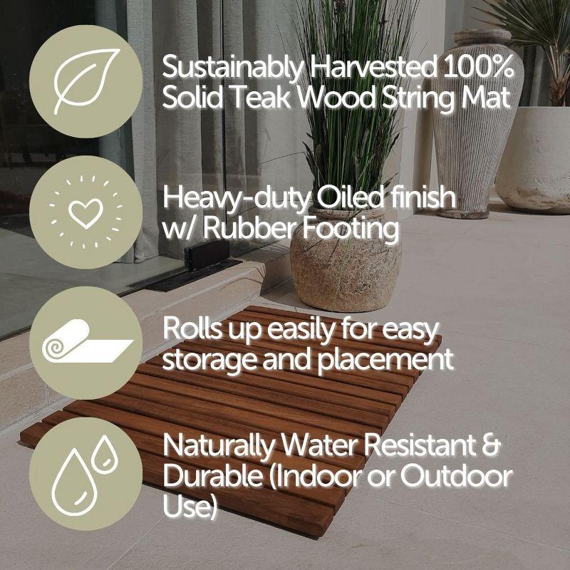 Nordic Teak 23.62" x 15.75" Shower and Bath String Mat with Rubber Feet