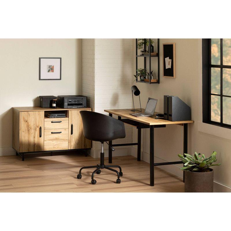 South Shore Ezra Melamine Desk Nordik Oak: Large Surface, Retractable Keyboard Shelf