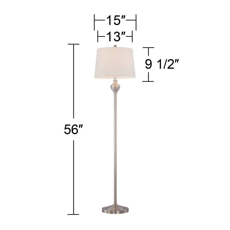 Barnes and Ivy Mason Traditional Table Floor Lamps 56" Tall Set of 3 Brushed Steel White Tapered Drum Shade for Bedroom Living Room Bedside Nightstand